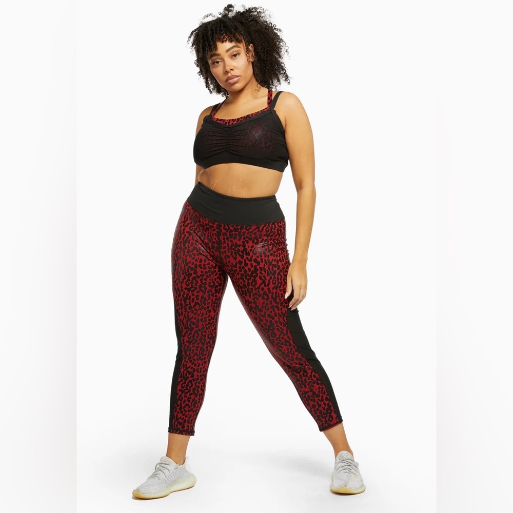 Women’s Red and Black Leopard Print Leggings Wolf and Whistle Sheer Panels